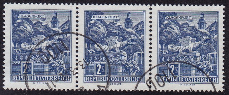 Austria - 1968 - Scott #696 - used strip of 3 - Klagenfurt