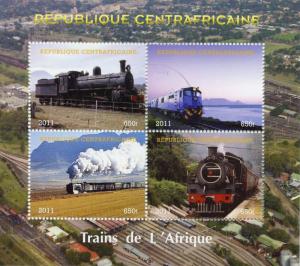 Central African Rep 2011 CTO African Trains Steam Engines 4v M/S Rail Stamps