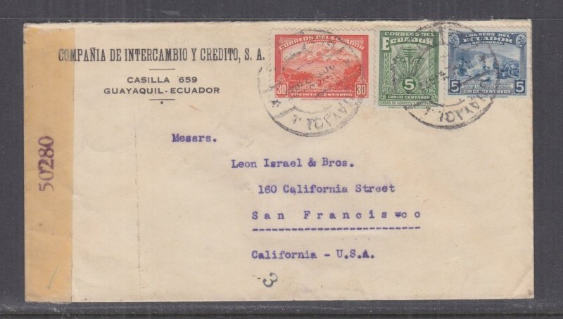 ECUADOR, c1942 Censored cover, Guayaquil to USA, 5c.(2), 30c. 