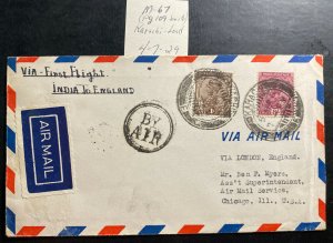1929 Karachi India First Flight Airmail cover FFC To Chicago IL USA