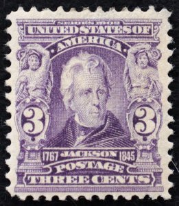 U.S. Mint Stamp Scott #302 3c Jackson, VF - XF. Hinged. Choice!