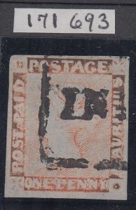 SG 23 Mauritius 1848-59 ‘post paid’ 1d red latest impression (position 11)...