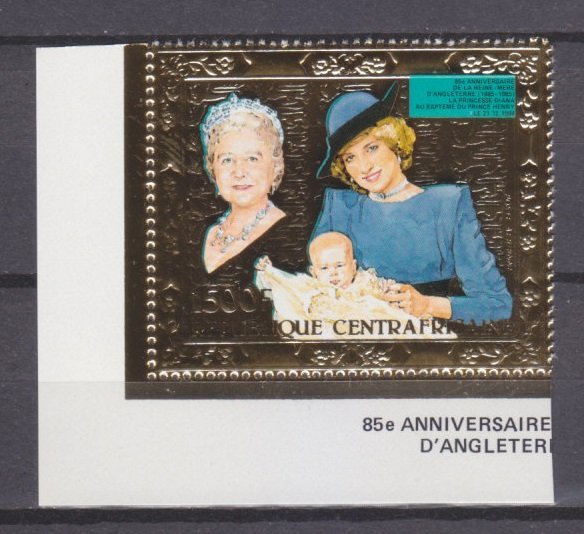 1985 Central African Republic 1154 gold 85th anniversary of Queen Elizabeth