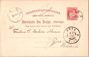 Norway 10o Post Horn and Crown Postal Card 1897 Utne to Goes, Netherlands.