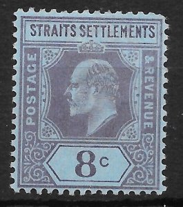 MALAYA STRAITS SETTLEMENTS SG114 1902 8c PURPLE ON BLUE MTD MINT (r)