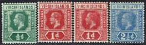 BRITISH VIRGIN ISLANDS 1913 KGV RANGE TO 2½D INCLUDING 1D SHADE WMK MULTI CROWN