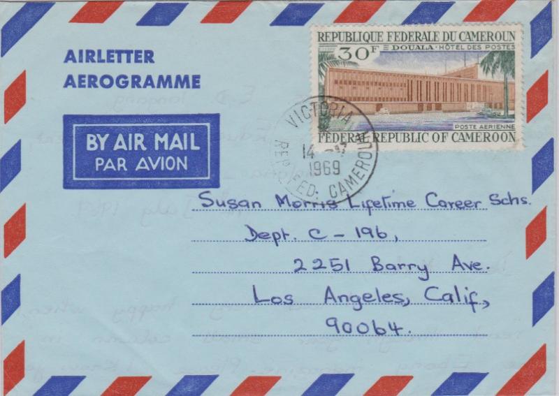Cameroun 30F Douala Post Office 1969 Victoria, Rep. Fed. Cameroun Air Letter ...