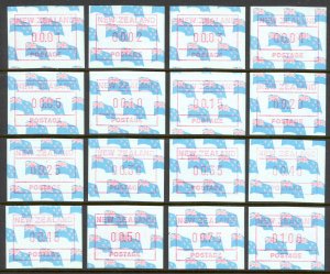 New Zealand MNH lot/16 1988 1c-$1.00 FRAMA Labels