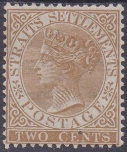 STRAITS SETTLEMENTS 1867 QV 2C WMK CROWN CC