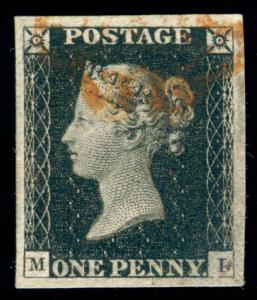 MOMEN: GREAT BRITAIN SC#1 USED *MI* PENNY BLACK **PSE CERTIFICATE**