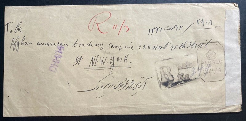 1943 Kaboul Afganistan Censored Cover To New York USA Back Stamps