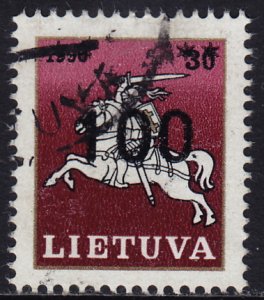 Lithuania - 1993 - Scott #450 - used - White Knight - Surcharge