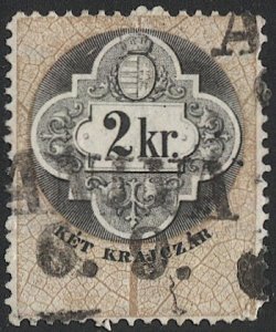 HUNGARY 1880 Barefoot 78, 2kr Used Revenue, ANINA (Romania) postmark