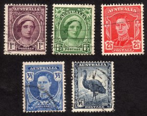 1943, Australia, Used set, Sc 191, 192, 194, 195, 196