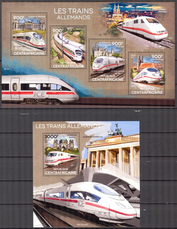Central African Republic 2014 Modern Trains of Germany Sheet + S/S MNH