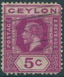 Ceylon 1921 SG341 5c purple KGV tablet A shade #4 FU (amd)