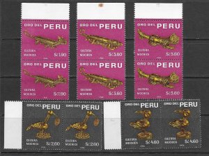 Peru 505-9 MNH Gold Artifacts set cpl. in pair format, vf. 2022 CV $ 29.70