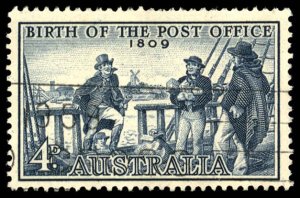 AUSTRALIA Sc 332 USED - 1959 4p -  Birth of Post Office - Postmaster I. Nichols