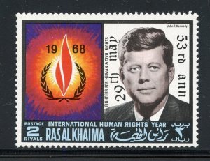 RAS AL KHAIMA HUMAN RIGHTS JOHN F. KENNEDY OVERPRINT STAMP MINT NH