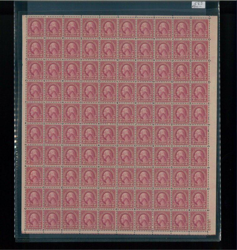 1924 United States Postage Stamp #583 Plate No. 18329 Mint Full Sheet