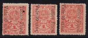 Nicaragua 1903 10c on 1st Class Railroad Coupon Timbre Fiscal Revenue x 3 