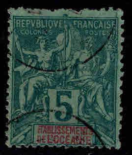 French Polynesia  Scott 4 Used Navigation & Commerce green on greenish