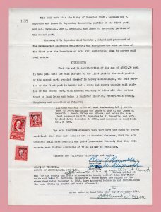 VIRGINIA PROPERTY DEED (ENTIRE) WITH SCOTT #R494, #R496, & #R499 DECEMBER 1949