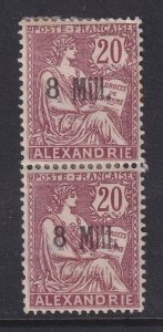 Alexandria (French Offices), Scott 37a (Yvert 41a), MHHR pair, signed Roumet