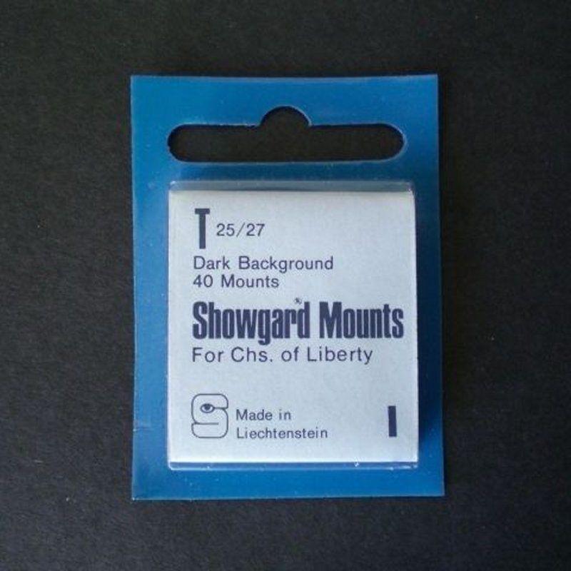 Showgard Stamp Mounts Size T 25 / 27 mm BLACK Background Pack of 40