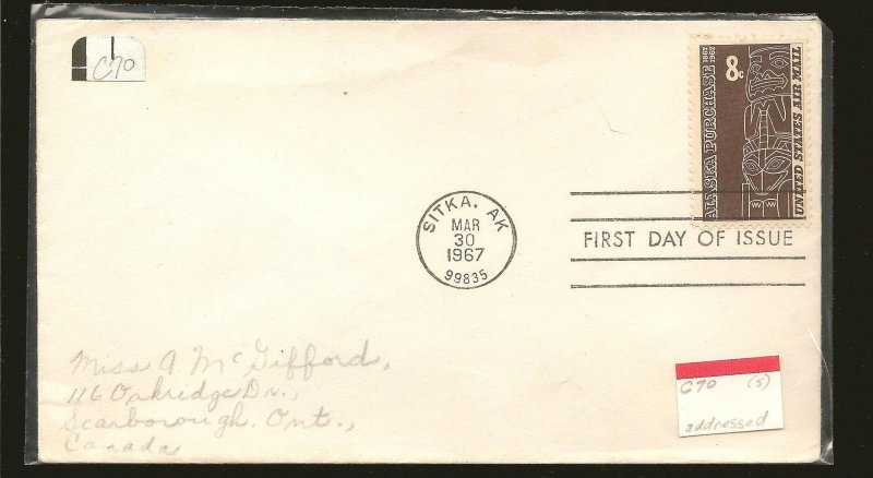 USA C70 Tlingit Totem Alaska 1967 First Day Cover