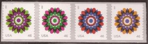 US Stamp 2013 Kaleidoscope Flowers  Strip of 4 Forever Stamps Scott #4722-5