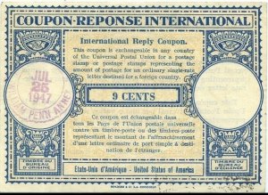 USA 1935, London type X 9 CENTS International Reply Coupon Used 1947