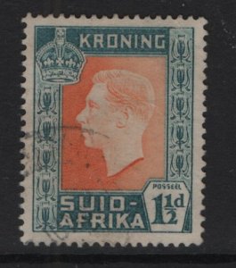 South Africa #76b  used 1937  coronation  . 1 1/2d .  single .  Afrikaans