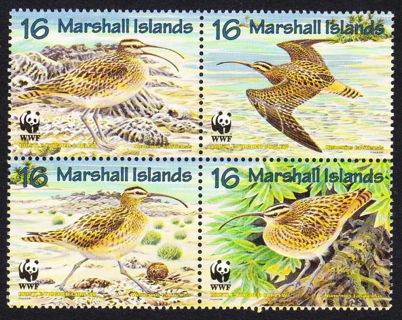 Marshall Is. Birds WWF Bristle-thighed Curlew 4v in block 2*2 SG#826-829 SC#638