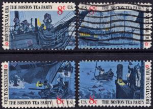 SC#1480-83 8¢ Boston Tea Party Singles (1973) Used