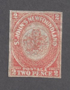 Canada NEWFOUNDLAND # 11 VF MINT 2d ORANGE HERALDIC FLOWERS IMPERFORATE BS27801