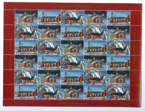 Greenland. 1998 Christmas Seal Mnh Sheet. 2 Side Perforation. Church. Flag. Tree