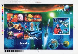 Somalia 1999 World Cup '98/Halley's Comet/CONCORDE Sheetlet FINAL PROOF UNIQUE !