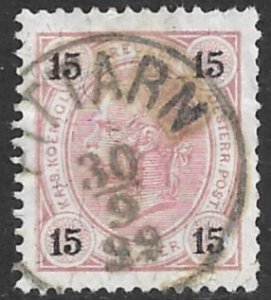 AUSTRIA CZECH 1890-96 15kr Franz Josef Issue Sc 57 PITTARN Postmark Used