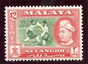 Malaya-Selangor 1960 $2 bronze-green & scarlet (perf 13x12½) MNH. SG 126a.