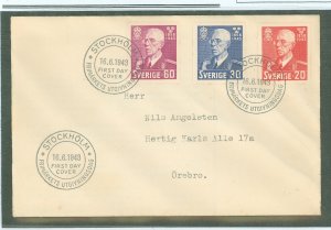 Sweden 338-340 1943 King Gustav/85th Birthday - set of three on an addressed (typed) FDC