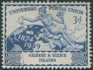 Gilbert & Ellice Islands 1949 3d deep blue UPU SG61 used