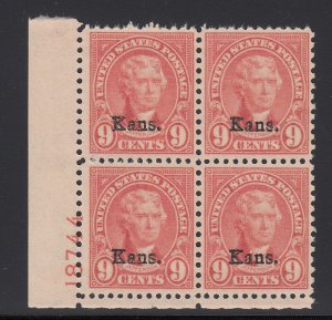 US #667 VF OG LH Plate block, 3 stamps NH!