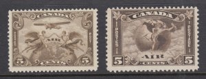 Canada Sc C1-C2 MLH. 1928 & 1930 5c Air Mail issues, 2 cplt sets, F-VF.