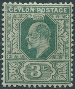 Ceylon 1903 SG266 3c green KEVII crown CA wmk MLH (amd)