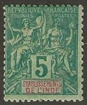 French India, Scott # 4,  mint, hinged, small thin. 1892. (F585)