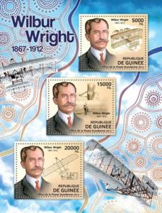 GUINEA 2012 SHEET WILBUR WRIGHT AIRPLANES PLANES PIONEERS OF THE AVIATION