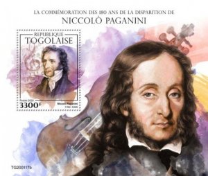 Togo 2020 Italian Violinist Niccolo Paganini - Stamp Souvenir Sheet - TG200117b