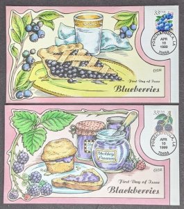 EDW1949SELL : USA 1999 Scott #3294-97 Cplt set Berries Collins Hand Painted FDC