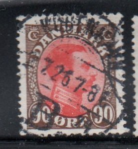 Denmark Sc 127 1920 90 ore brown & red Christian X  stamp used